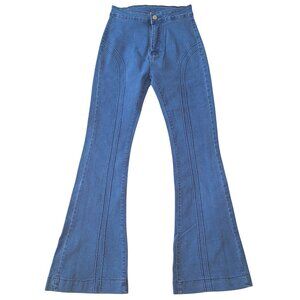 NWOT Y2K High Rise Flare Jeans, Front Seams, Sculpted Waist, Vintage Blue Denim